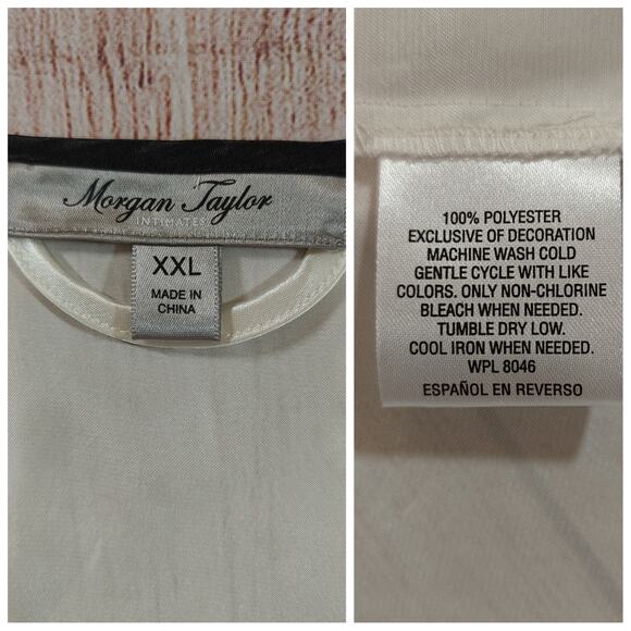 Morgan Taylor lace inset black trim ivory satin robe sz XXL - Picture 8 of 8